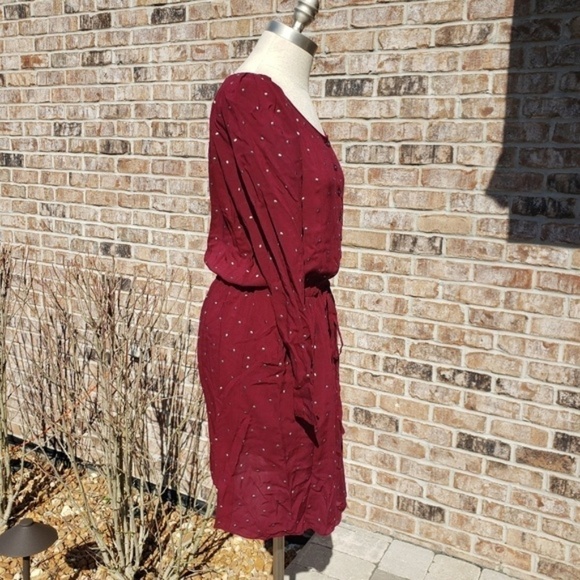 Rebecca Taylor Studded Drawstring Dress Maroon 8 - Picture 3 of 7